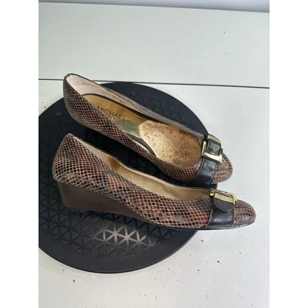 MK Michael Kors Wooden Wedge Python Heel Sz 7 M